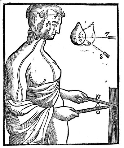 Descartes idé om hvordan øyet sender impulser til hjernen og styrer en frivillig bevegelse, 1692 av Unbekannt