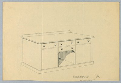 Design for skjenk A i mahogni, 1900–05 av Unbekannt