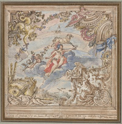 Design for a Ceiling: Mars and Aries, 1700-tallet. av Unbekannt
