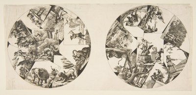 Design for plater hentet fra Audrys illustrasjoner til La Fontaines fabler, etter 1755. av Unbekannt