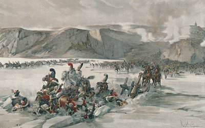Ødeleggelse av retirerende russere ved Satschan-sjøen, 1805, 1896 av Unbekannt