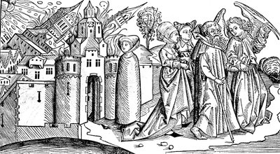 Ødeleggelse av Sodoma og Gomorra ved jordskjelv, 1493 av Unbekannt