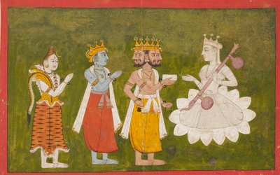 Devi æret av Brahma, Vishnu og Shiva, c1710 av Unbekannt