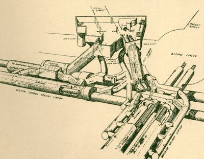 Diagram over den nye t-banestasjonen ved Oxford Circus, 1930. av Unbekannt