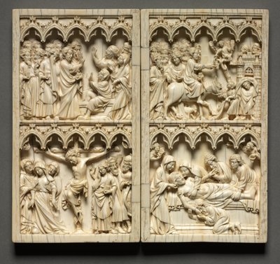 Diptych with Scenes from the Life of Christ left wing: Raising of Lazarus and Crucifixion, ca. 135 av Unbekannt