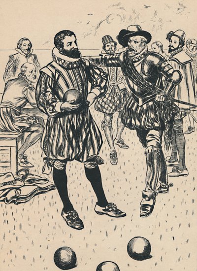 Drake blir fortalt at armadaen nærmer seg, c1907 av Unbekannt