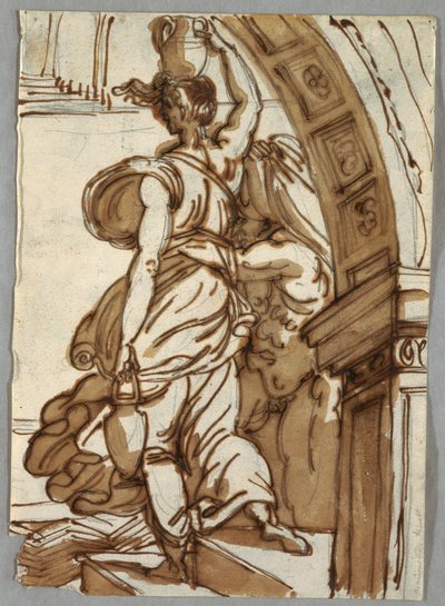 Tegning, Burning of the Borgo, etter Raphael, sent på 1700-tallet av Unbekannt