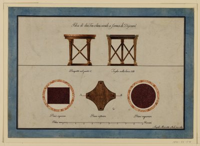 Tegning, design for to små frokostbord, tidlig på 1800 -tallet av Unbekannt