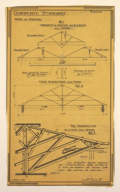 Tegning, design for et massedriftshus designet av Hector Guimard, Framing Construction av Unbekannt