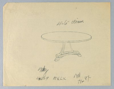 Tegning, design for et rundt bord på en trekantet base av Unbekannt