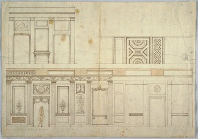 Tegning, design for et interiør, 1800–1820 av Unbekannt