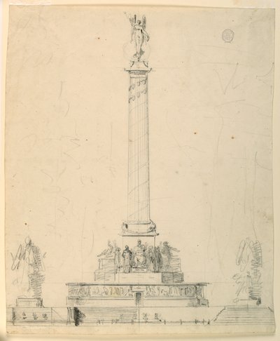 Tegning, høyde over et seiersmonument av Unbekannt