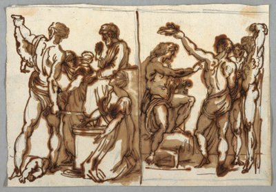 Tegning, Salomos dom; The Flaying of Marsyas, ca. 1820 av Unbekannt