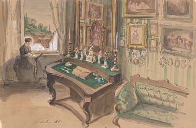 Tegning av et interiør: Salong, 1857. av Unbekannt