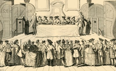 Trekning av statslotteriet i Guildhall, 1751, c1872. av Unbekannt