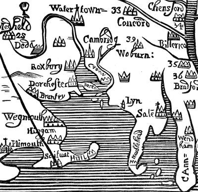 Tidlig kart over Massachusetts Bay, USA av Unbekannt