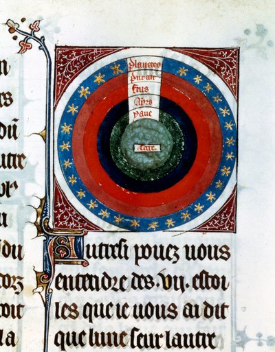 Erde umgeben von Wasser, Luft, Feuer, den Planeten und Sternen von Unbekannt