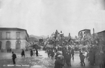 Jordskjelvskader på Piazza Cavallotti, Messina, Sicilia, Italia, desember 1908 av Unbekannt