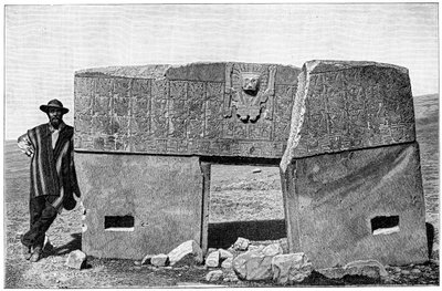 Østlig aspekt av den monolittiske porten til Akapana, Tiahuanaco, Bolivia, 1901 av Unbekannt