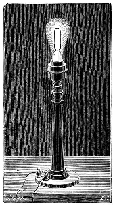 Edisons glødelampe i en bordlampe, 1891 av Unbekannt