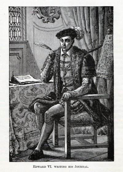 Edward VI skrev sin Journal, 1882 av Unbekannt