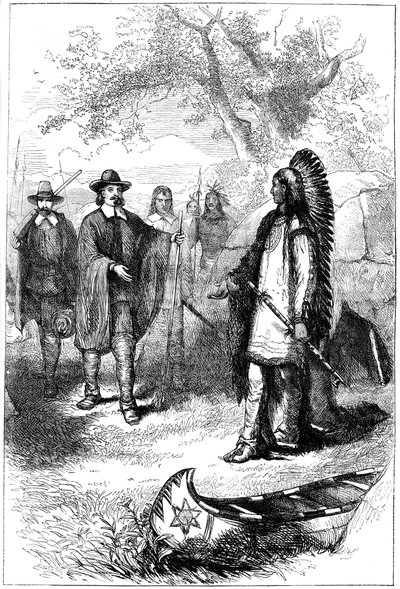 Edward Winslows besøk i Massasoit, 1600-tallet c1880 av Unbekannt