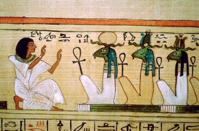 Egyptian Book of the Dead, avdøde knelende foran underverdenens guder av Unbekannt