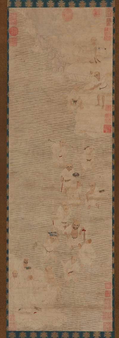 Atten luohans krysser en elv, Ming-dynastiet, 1500-1600-tallet. av Unbekannt