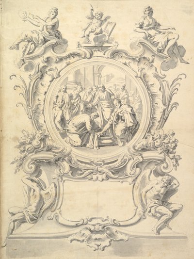 Forseggjort innrammet Roundel av Kristus som vasker apostlenes følelse, etter 1800. av Unbekannt