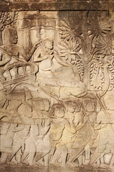 Elefanter og krigere Relieffskulptur på East Outer Gallery i Bayon, Siem Reap, Kambodsja av Unbekannt