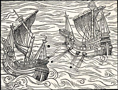 Forlovelse mellom to handelsskip utenfor Islands kyst, 1555 av Unbekannt