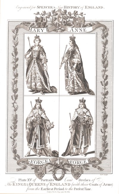 Engelske konger og dronninger med våpenskjold, 1780-1800 av Unbekannt