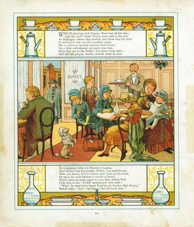 Engelsk familie som tar et måltid i stasjonsbuffeen i Boulogne, Frankrike, 1886 av Unbekannt