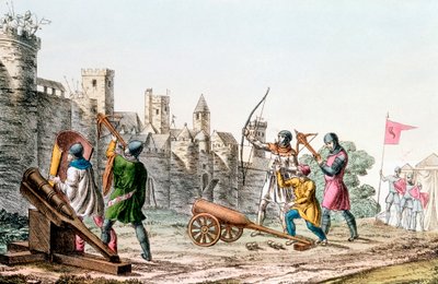 Engelske tropper angriper en fransk by, hundreårskrig, 1337-1453 c1830 av Unbekannt