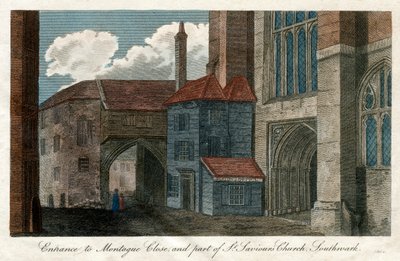 Inngang til Montague Close, og en del av St Savios Church, Southwark, London, 1814 av Unbekannt