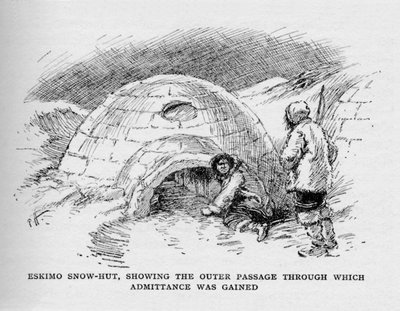 Eskimo Snow-Hut, viser den ytre passasjen gjennom hvilken adgang ble oppnådd, c1927, 1928 av Unbekannt