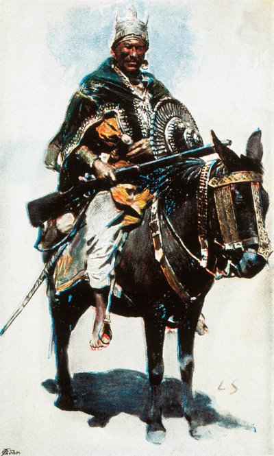 Etiopisk krig: Portrett av Menelik II (1844-1913), keiser (Negus) av Etiopia (1889-1913) farget fotografi fra det 20. århundre av Unbekannt