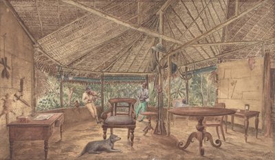 Europeiske menn i en afrikansk jungellosje, 1886. av Unbekannt