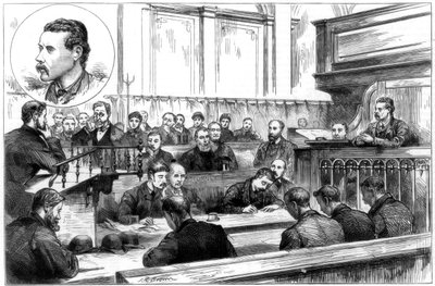 Undersøkelse av John F Egan ved Birmingham politidomstol, dynamittplotten, 1884 av Unbekannt
