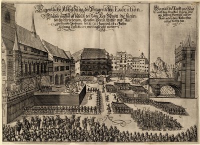 Henrettelse av 27 protestantiske ledere på Gamlebytorget i Praha 21. juni 1621, 1621 av Unbekannt