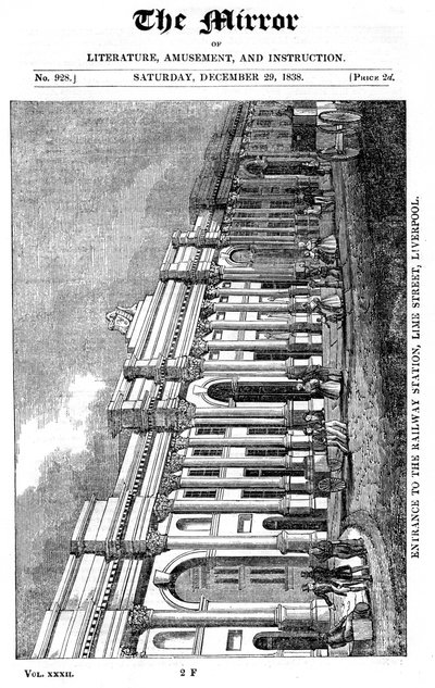 Fasade av Lime Street Station, Liverpool, 1838 av Unbekannt
