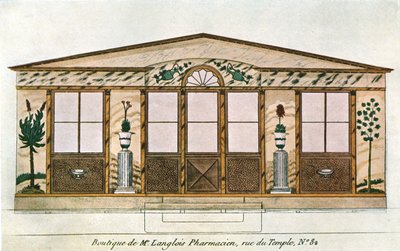 Fasademaleri av Langlois Apothecarys Shop, Paris, Frankrike, 1928. av Unbekannt