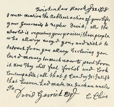 Faksimile av autografbrev av Kitty Clive, 1907 av Unbekannt