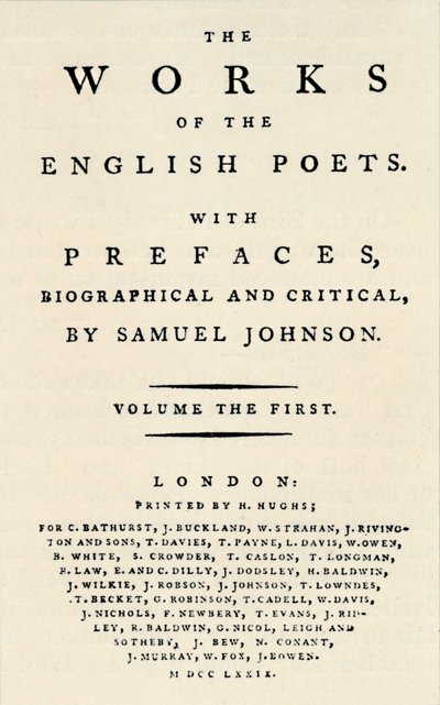 Faksimile-tittelside til den første utgaven av The Works of the English Poets, som inneholder Johnsons av Unbekannt