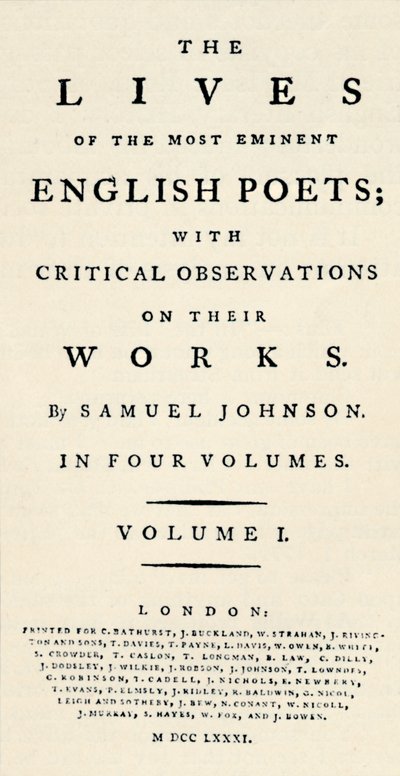 Faksimile-tittelside redusert av Johnsons Lives of the Poets - som gjenutgitt i egen form. T av Unbekannt