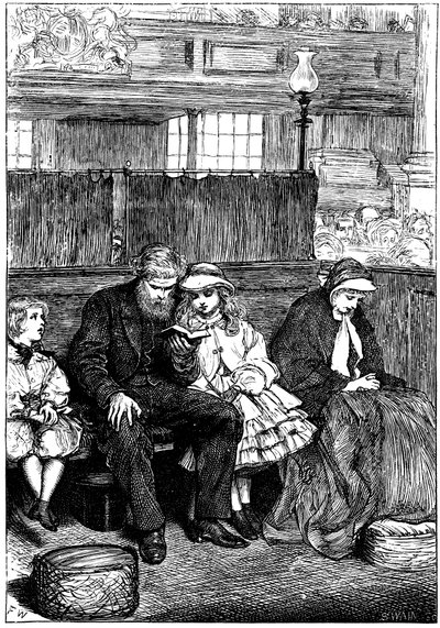 Familie ved søndagsgudstjeneste i deres Box Pew, London, 1862 av Unbekannt