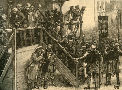 Far John Murphy ledet sine leietakere til å stemme i Clare mellomvalget, Irland, 1828 c1890. av Unbekannt