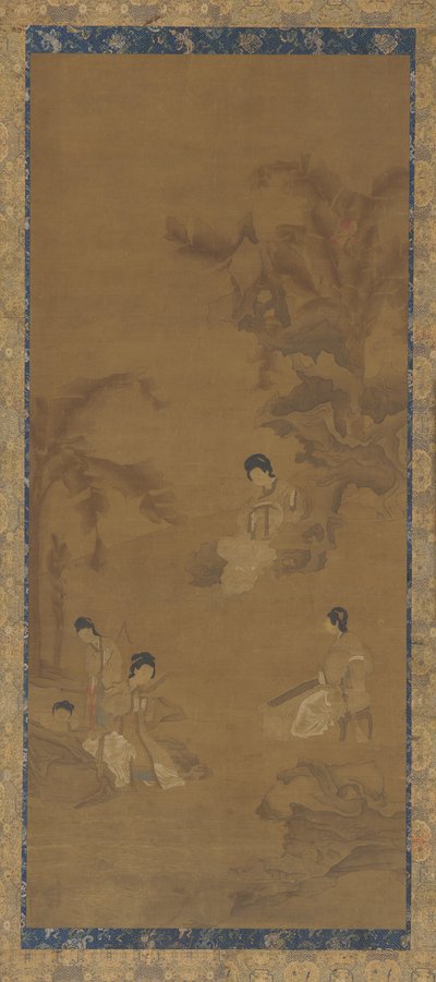 Kvinnelige musikere i en hage under bananpalmer, Ming-dynastiet, 1368-1644. av Unbekannt