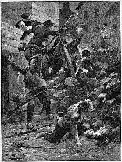 Kamp ved barrikadene, julimonarkiet, Frankrike, 1848 c1885 av Unbekannt