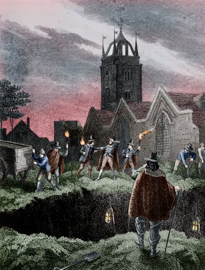 Fyller en massegrav om natten under pesten i London, c1665 av Unbekannt